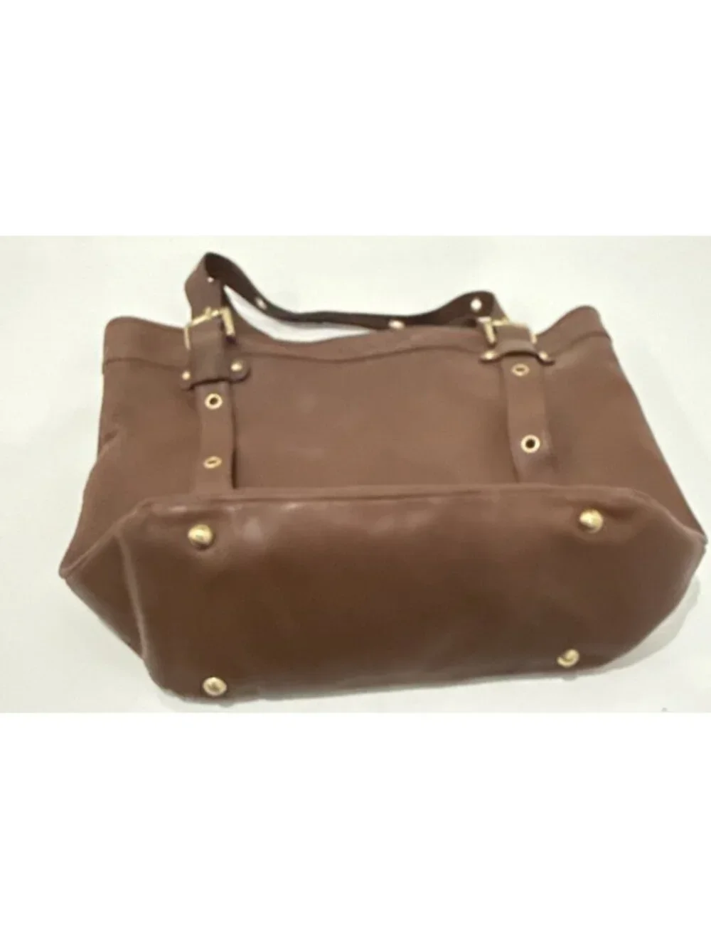 Steven by Steve Madden Brown Leather Shoulder Bag Purse Gold Tone Grommet